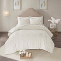 3 Piece Tufted Cotton Chenille Medallion Comforter Set Off White Full Queen
