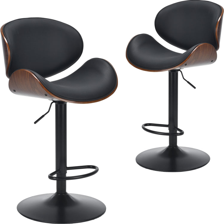 Swivel Bar Stools Set Of 2 Adjustable Height Bentwood Barstools With Pu Leather Upholstered Seat, Backrest And Footrest,Modern Kitchen Counter Chairs For Bar, Dining Room