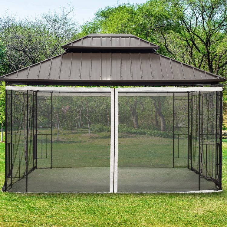 Outsunny 10' X 12' Universal Replacement Mesh Sidewall Netting For Patio Gazebos And Canopy Tents With Zippers, Sidewall Only , Beige
