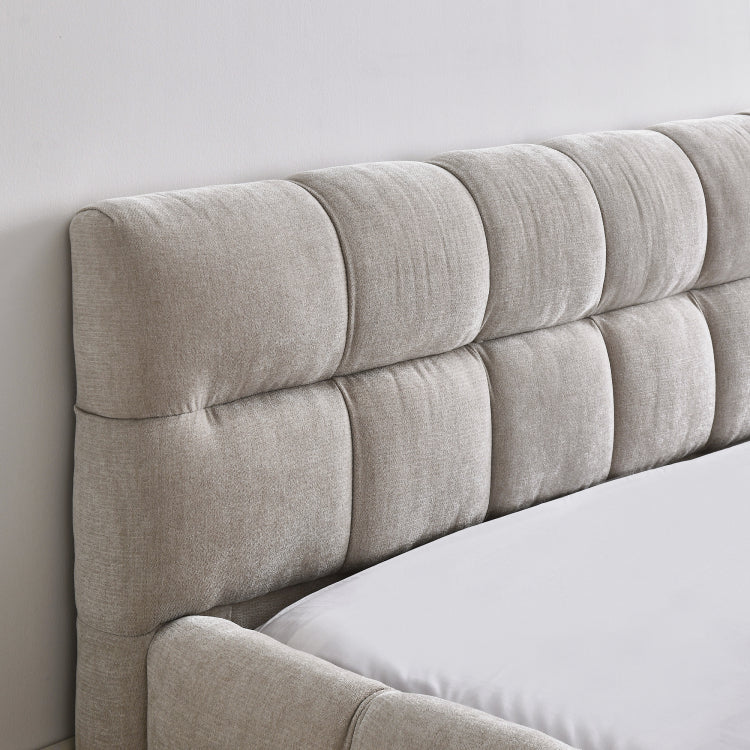Queen Size Upholstered Bed Frame With Thick Fabric, Chenille Fabric Grounded Queen Size Platform Bed With Headboard And Solid Frame. No Box Spring Needed, Beige 68''*86.5''*23.5''