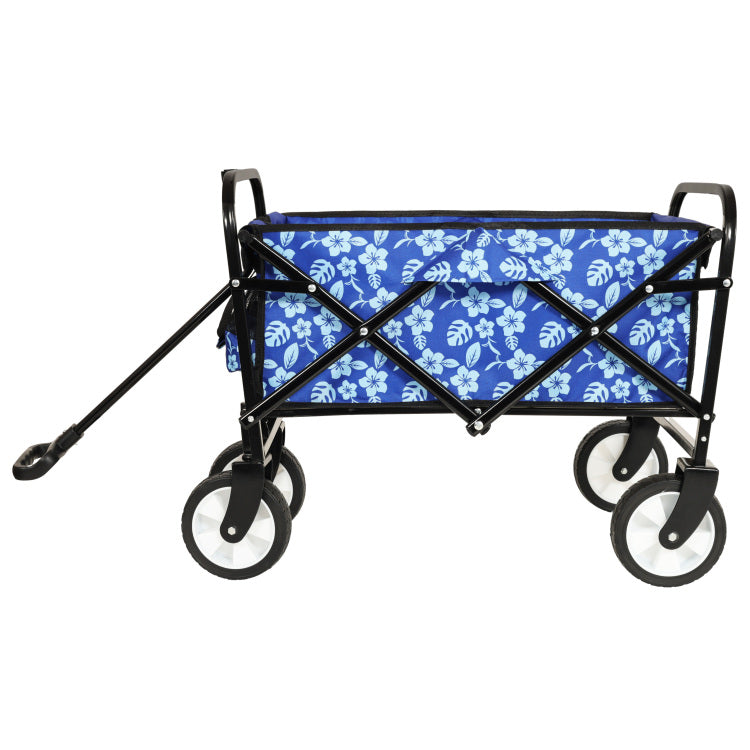 Minimeetall Colorful Collapsible Foldable Wagon Cart With Strapping System, Beach Wagon ,Utility Wagon Grocery Cart Camping Shopping Sports Gardeing Fishing Supports 225Lbs,Blue Flower