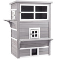 Pawhut 3 Story Cat House Feral Cat Shelter, Outdoor Kitten Condo With Raised Floor, Asphalt Roof, Escape Doors, Jumping Platforms, Grey