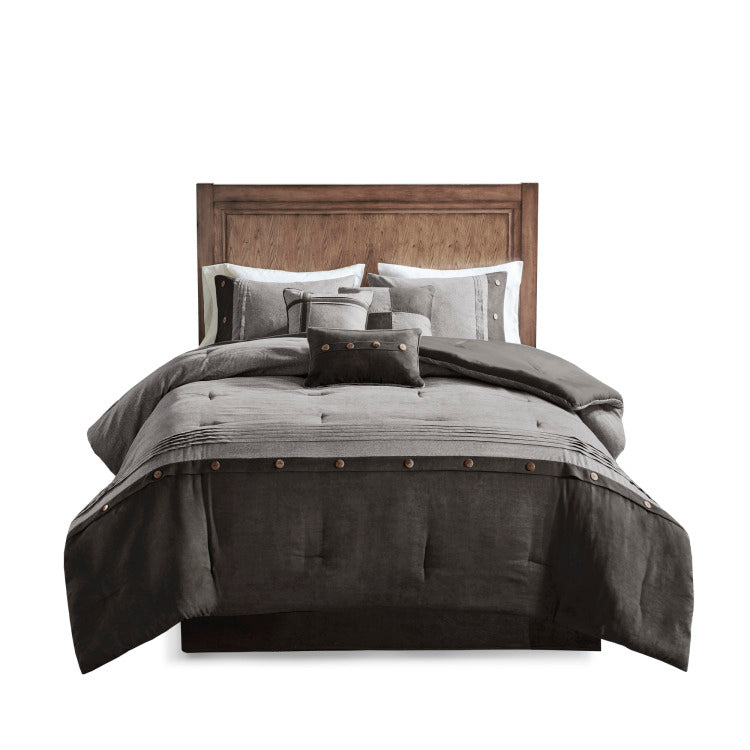 7 Piece Faux Suede Comforter Set Grey Queen