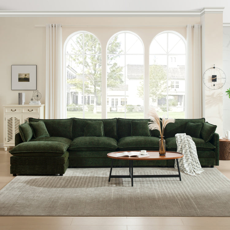 Modular Sectional Sofa For Living Room,U Shaped Couch 4 Seater Convertible Sectional Couch With 1 Ottoman ,Green Chenille