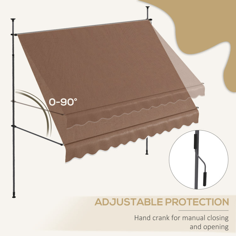 Outsunny Manual Retractable Awning, 118" Non Screw Freestanding Patio Sun Shade Shelter With Support Pole Stand And Uv Resistant Fabric, For Window, Door, Porch, Deck, Coffee