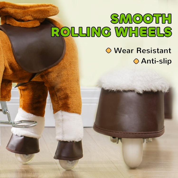 Qaba Ride On Horse, Walking Horse Toy, Kids Plush Riding Horse, Pony With Wheels & Neighing Sound For 3 5 Years Old Up To 132 Pounds, Brown