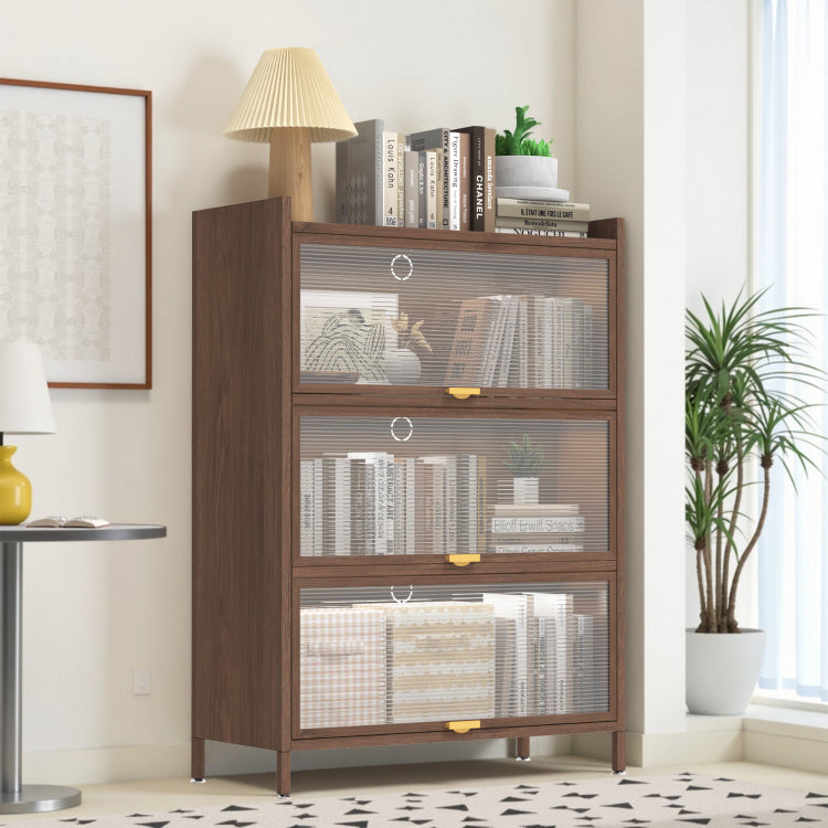 44'' Tall Metal 3 Flip Doors Cabinet, With Ample Storage Space For Bedroom, Office, Living Room, Hallway, Entryway Walnut