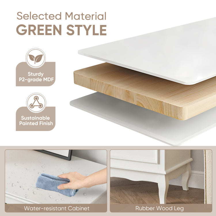 5 Drawer Dresser For Bedroom, Modern Storage Closet Cabinet Organizerwith Solid Wood Legs And Painted Finish White