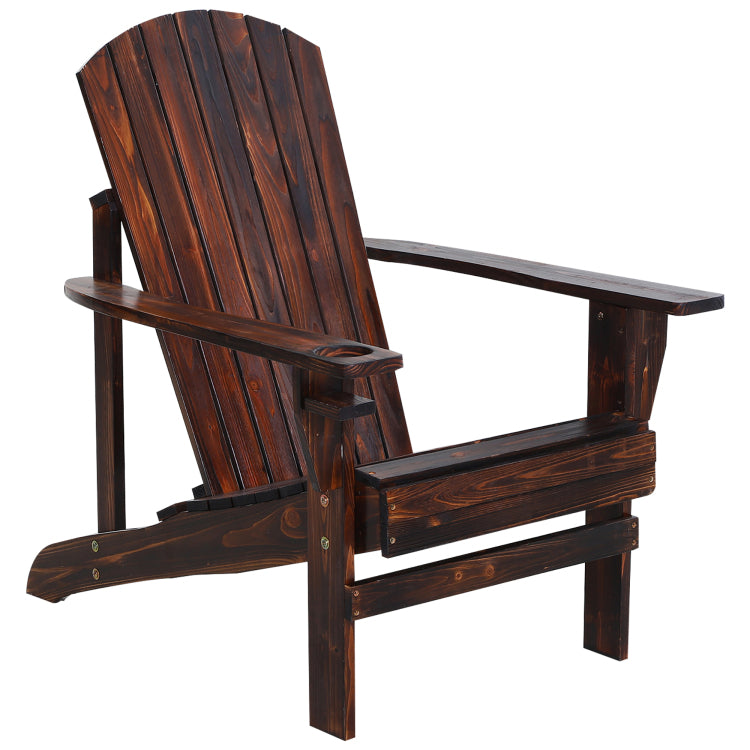 Outsunny Wooden Adirondack Chair, Outdoor Patio Lawn Chair With Cup Holder, Weather Resistant Lawn Furniture, Classic Lounge For Deck, Garden, Backyard, Fire Pit, Brown