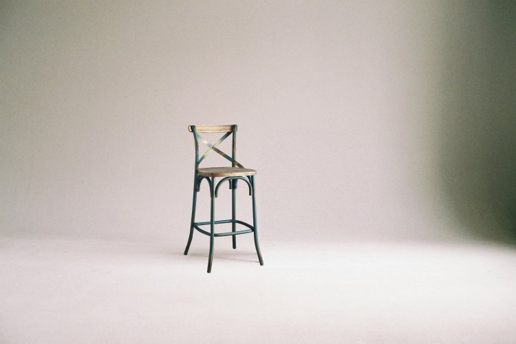 Antique Turquoise Finish Metal Frame Vintage Style Bar Chair 1Pc Wooden Seat Dining Furniture