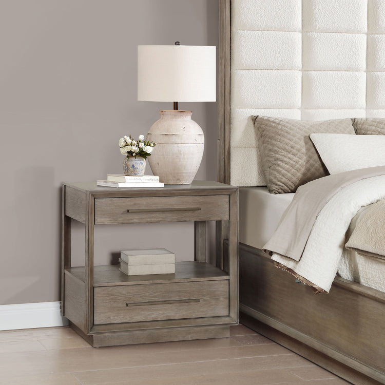 Prescott Taupe Oak 2 Drawers Nightstand