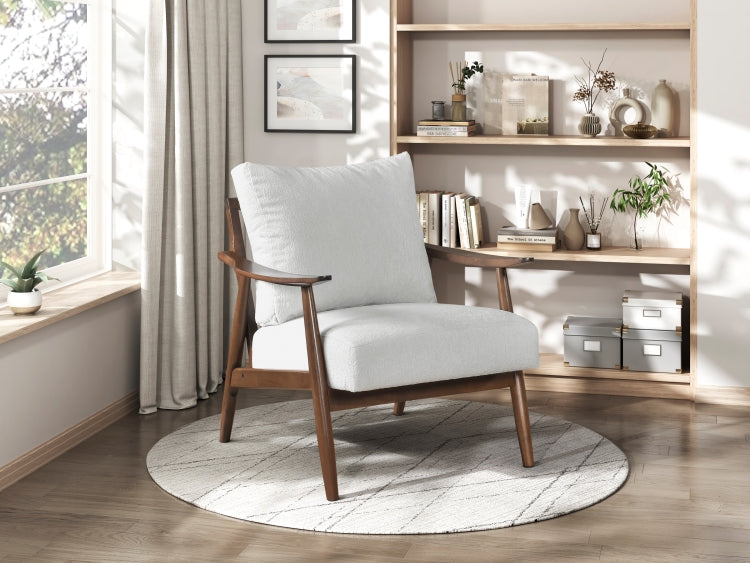 Modern Living Room 1Pc Beige Accent Chair Solid Wood Brown Finish Wooden Furniture