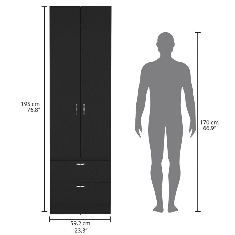 Vico 76" High Armoire Wardrove Closet With 2 Drawers, Double Door Cabinet , One Shelf And Hanging Rod, Bedroom Clothes Storage Cabinet Organizer