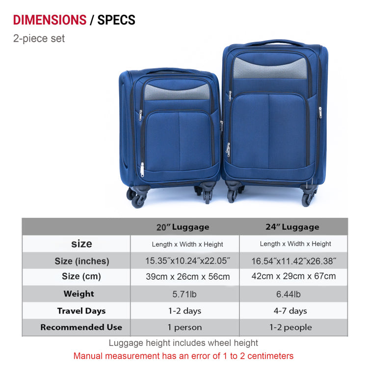 20 24 Two Piece Suitcase Suitcase Set Oxford Trolley Case Without Password Lock Universal Wheel Blue