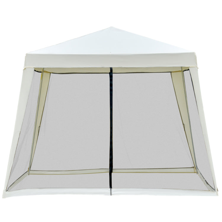 Outsunny 10'X10' Outdoor Canopy Tent, Slant Leg Sun Shelter With Mesh Sidewalls, Patio Tents For Parties, Cream White