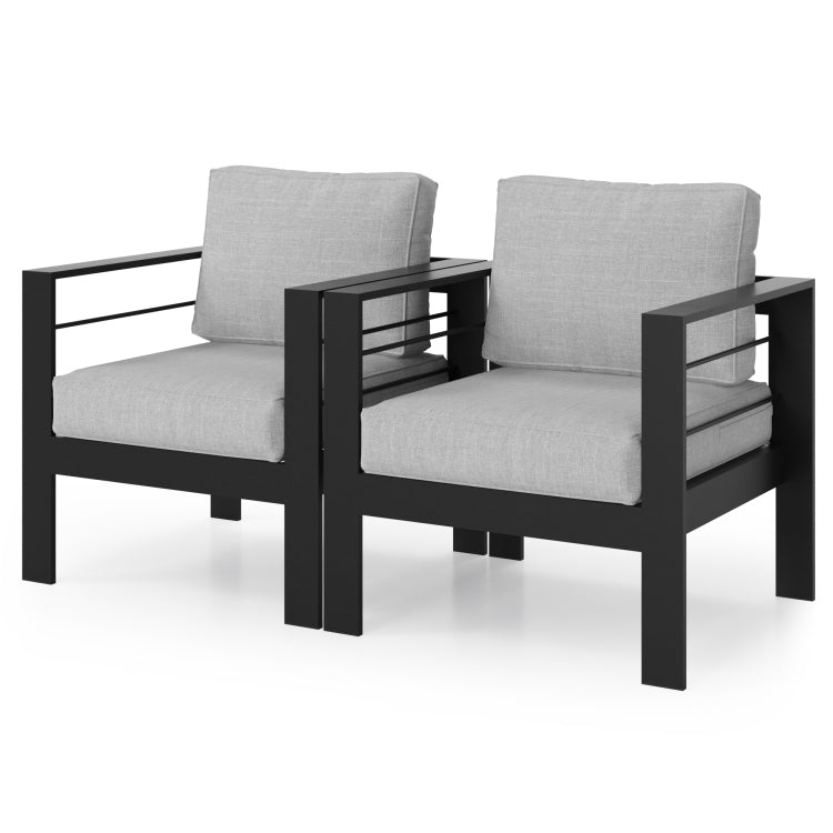 Aluminum Outdoor 2 Pcs Sofa Patio Couch, All Weather Metal Outdoor Couch With 5" Thick And Soft Cushion Light Gray