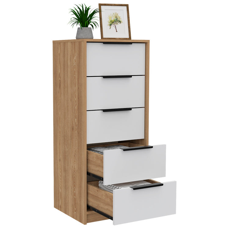 Dresser 42"H, 5 Drawer, Vertical Dresser, White Light Oak