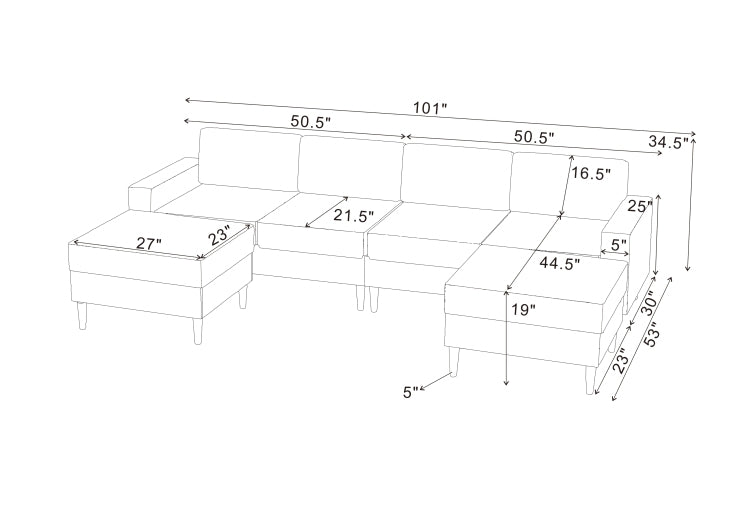 Linen Upholstered Modular Sectional With 2 Ottomans