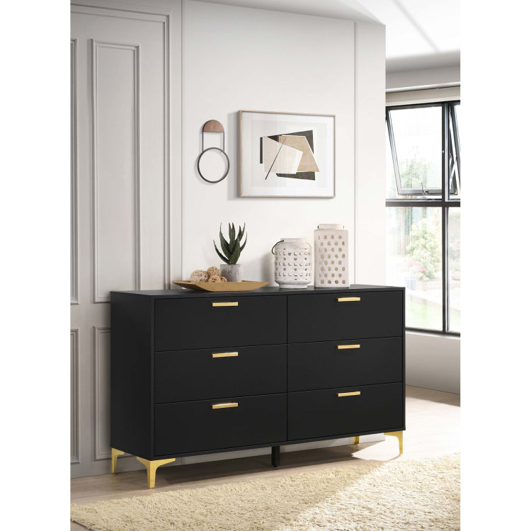 Lexie Black And Gold 6 Drawer Rectangular Dresser