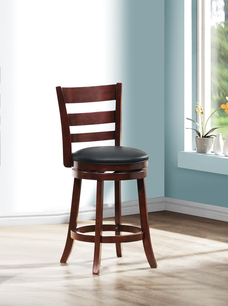 360 Degree Swivel Counter Height Chair Dark Cherry Finish Comfortable Footrest Solid Wood Dining Furniture 1Pc