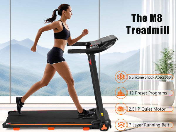 Treadmills For Home, 2.5Hp Quiet Folding Treadmill With Heart Rate Sensor, 300Lbs Weight Capacity, 7.5Mph, Incline Treadmill With Usb Charge Station For Android & Bluetooth Speaker, 6 Shock