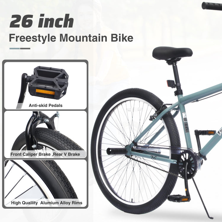 26 Inch Freestyle Bike For Teens, Steel Frame Single Speed Bicycle With 2 Pegs , Front Caliper Brake And Rear V Brake, Bicycle For Boys And Girls Ages 14