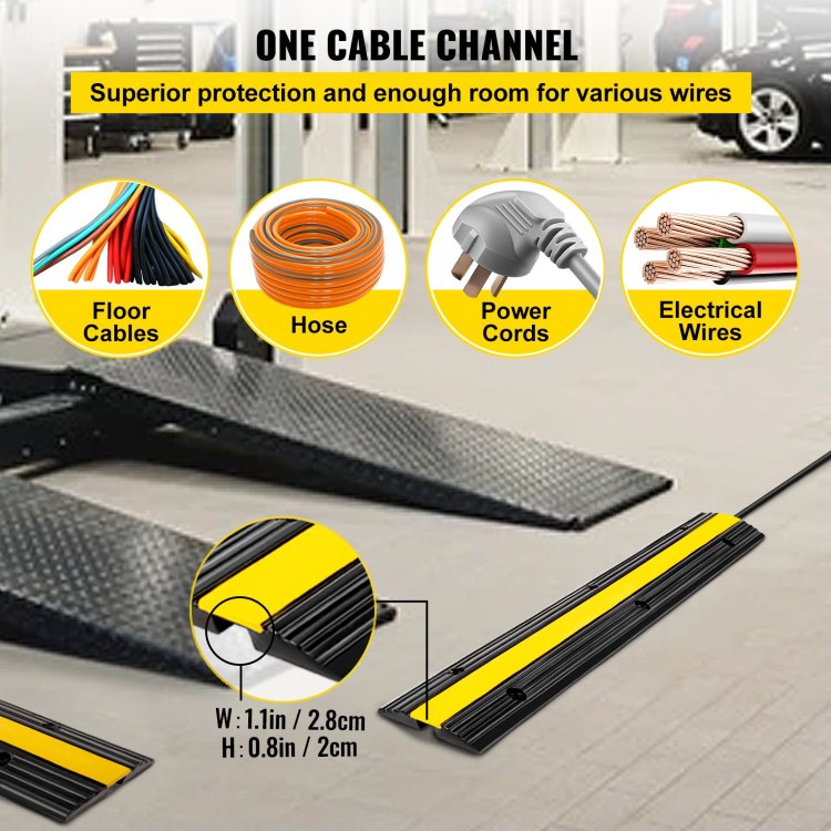 4 Pack Of 1 Channel Rubber Cable Protector Ramps Heavy Duty 22046Lbs Load Capacity Cable Wire Cord Cover Ramp Speed Bump Driveway Hose Cable Ramp Protective Cover