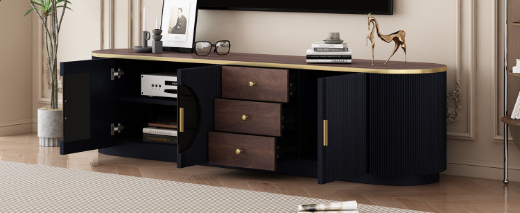 70.8'' Modern Minimalist Tv Stand For Tvs Up To 80 Inches, Entertainment Center With 3 Drawers And 1 Shelf, Metal Handles And 2 Cabinets For Living Room