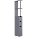 Homcom 54" Tall Bathroom Storage Cabinet, Freestanding Linen Tower With 2 Tier Shelf And Drawers, Narrow Side Floor Organizer, Grey