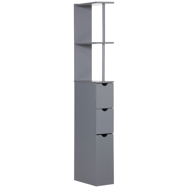 Homcom 54" Tall Bathroom Storage Cabinet, Freestanding Linen Tower With 2 Tier Shelf And Drawers, Narrow Side Floor Organizer, Grey
