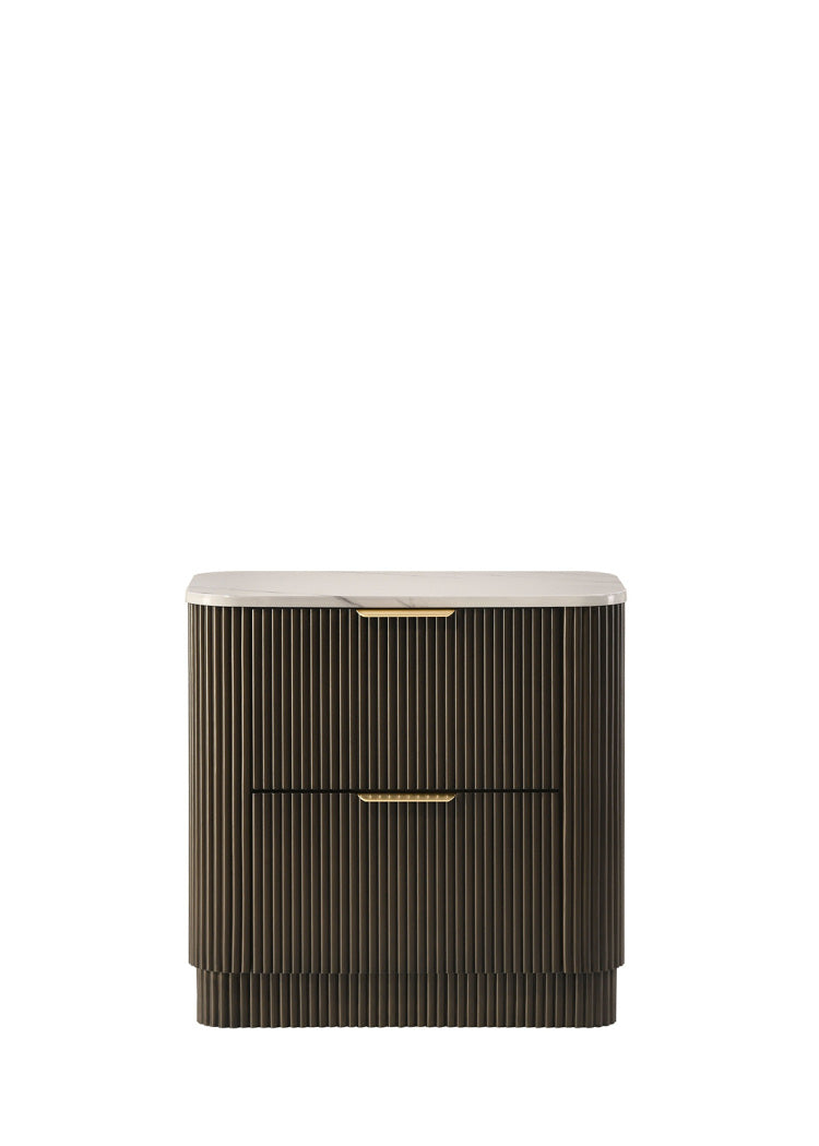 Contemporary Style 1Pc Nightstand Marble Top Plinth Base Metal Slide Glides Dark Walnut Finish Bedroom Furniture