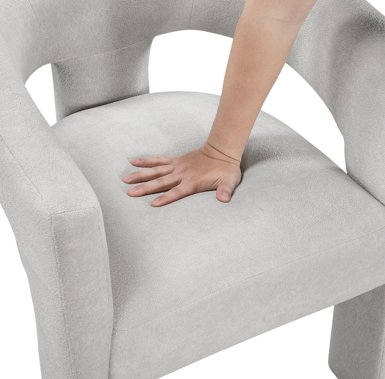 Modern Luxury Dining Furniture Elegant Side Chairs Set Of 2 Light Gray Soft Boucle Fabric Plush Upholstery Comfortable, Chairs For Restaurant Aesthetic