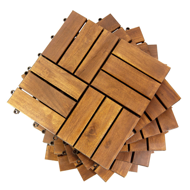 12 In. X 12 In. Acacia 12 Slats Checker Deck Tiles 10 Pieces