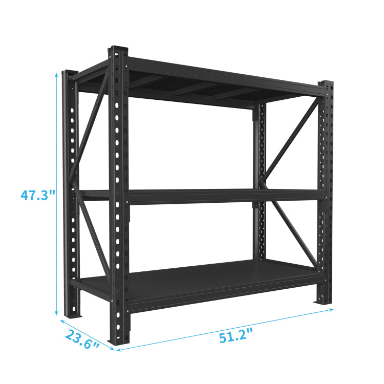 3 Tier Industrial Shelving Rack 47In, Heavy Duty Steel Shelving Unit Adjustable, 51.2" W*23.6" D*47.3"H, Black, Requires Assembly