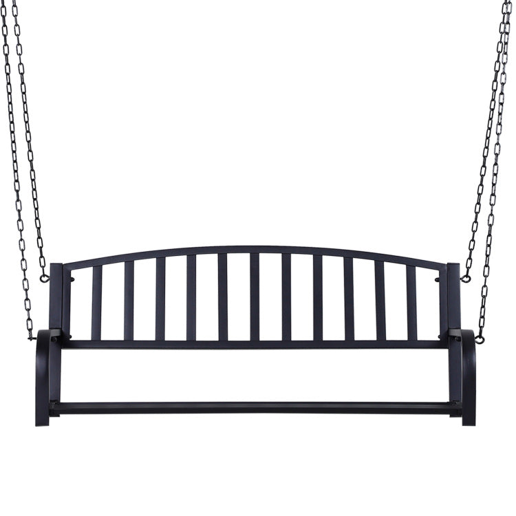 Outsunny 2 Person Front Porch Swing Patio Swing Bench, Outdoor Steel Swing Chair With Sturdy Chains, For Backyard, Deck, 528 Lb Weight Capacity, Black