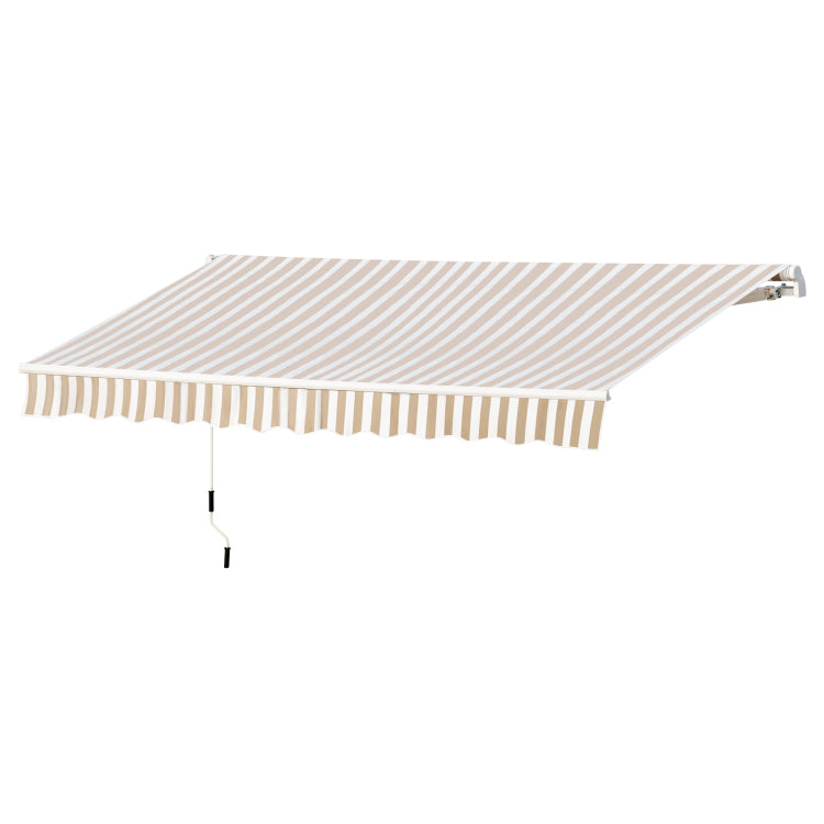 Outsunny 12' X 10' Retractable Awning Patio Awnings Sun Shade Shelter With Manual Crank Handle, 280G M Uv & Water Resistant Fabric And Aluminum Frame For Deck, Balcony, Yard, Beige And White