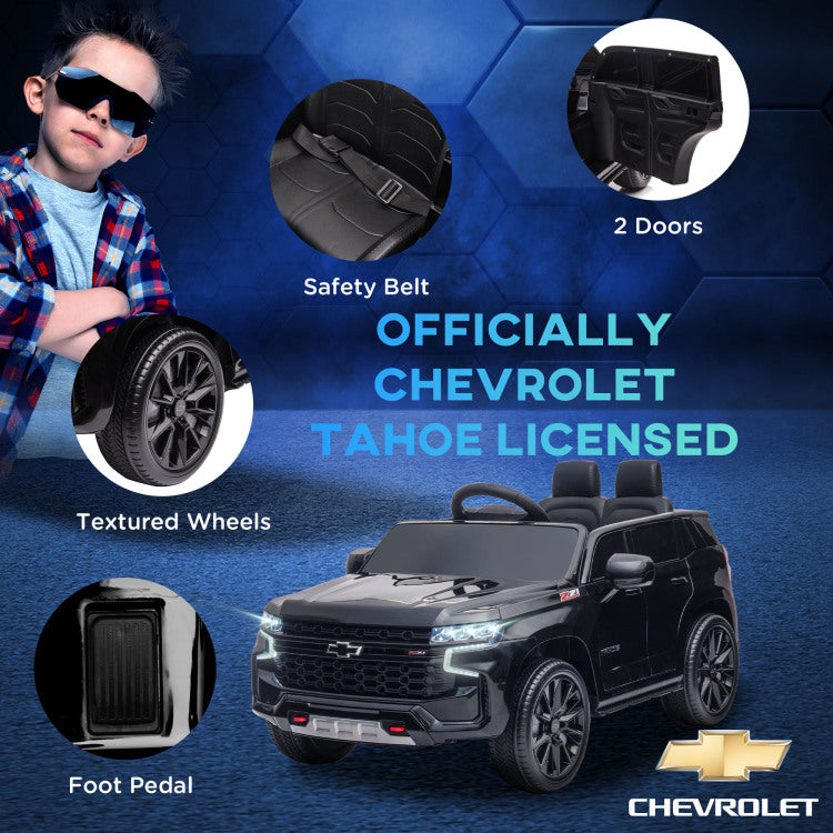 Aosom Chevrolet Tahoe Licensed Kids Ride On Car, 12V Battery Powered Kids Electric Car With Remote Control, Music, Lights, Horn, Suspension For 3 6 Years Old, Black