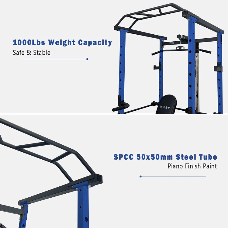 Multi Functional Power Cage, Home Adjustable Pullup Squat Rack 1000Lbs Capacity Comprehensive Fitness Barbell Rack With Gym Accessories 7Ft Olympic Bar