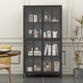Premium Black Metal Storage Cabinet With Tempered Glass Doors, Adjustable Shelves, Anti Tipping Device, Magnetic Silent Closure, And Adjustable Feet For Home And Office Use