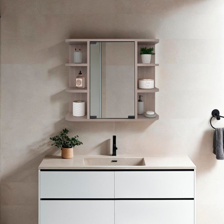 Medicine Cabinet 19" H, Six External Shelves, Three Interior Shelves, Light Gray
