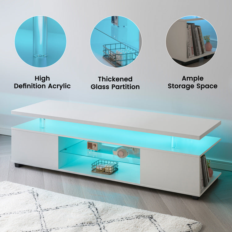 Tv Stand For 60 Inch Tv Led Gaming Entertainment Center Media Storage Console Table With Large Side Cabinet For Living Room White