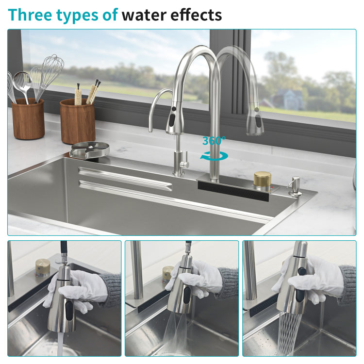 33" Drop In Waterfall Kitchen Sink 33*22*10 Inch Single Bowl 16 Gauge Stainless Steel Ledge Workstation Kitchen Sinks With Pull Down Faucet & Cup Washer