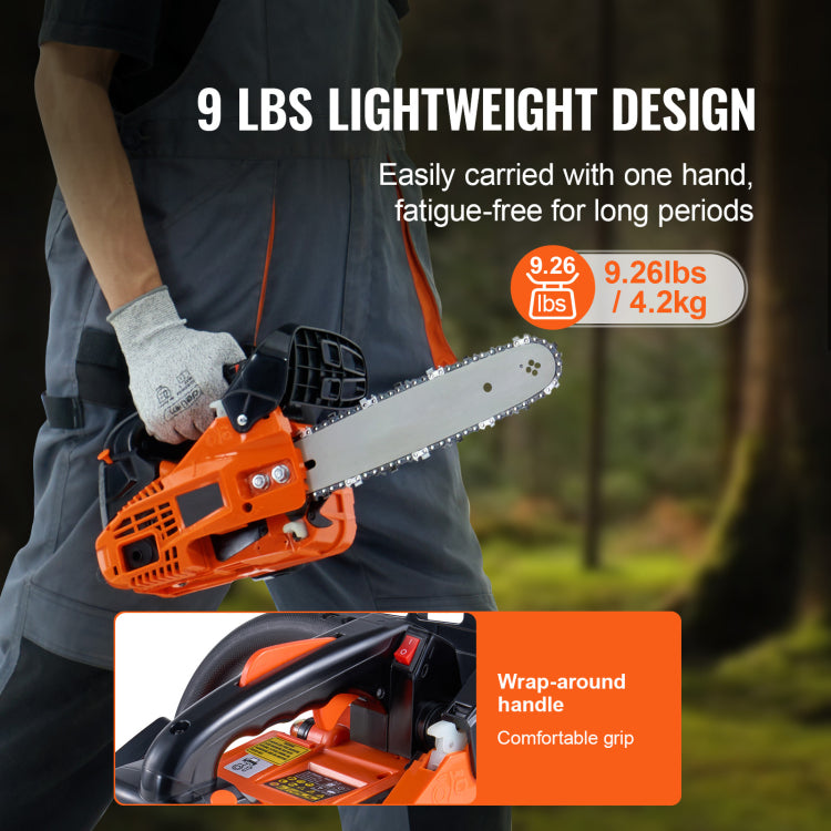 25.4Cc 12" Gasoline Chainsaw Powered Wood Cutting Engine Gas Chain Saw