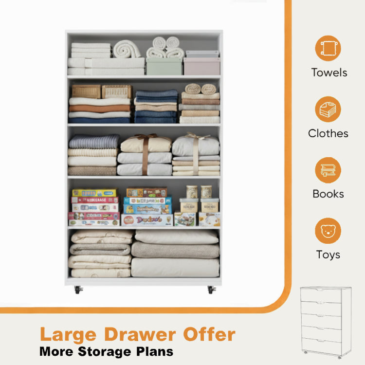 White 5 Drawer Dresser With Wheels Modern Storage Cabinet
