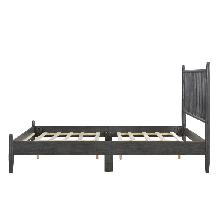 Mid Century Modern Design Queen Platform Bed 1Pc Gray Finish Wooden Bedroom Furniture Vertical Slats Headboard, Bed In A Box