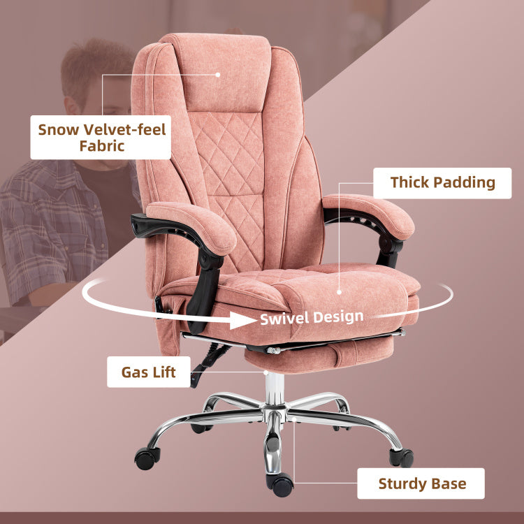 Heated Reclining Massage Office Chair With Adjustable Height And Footrest, Pink
