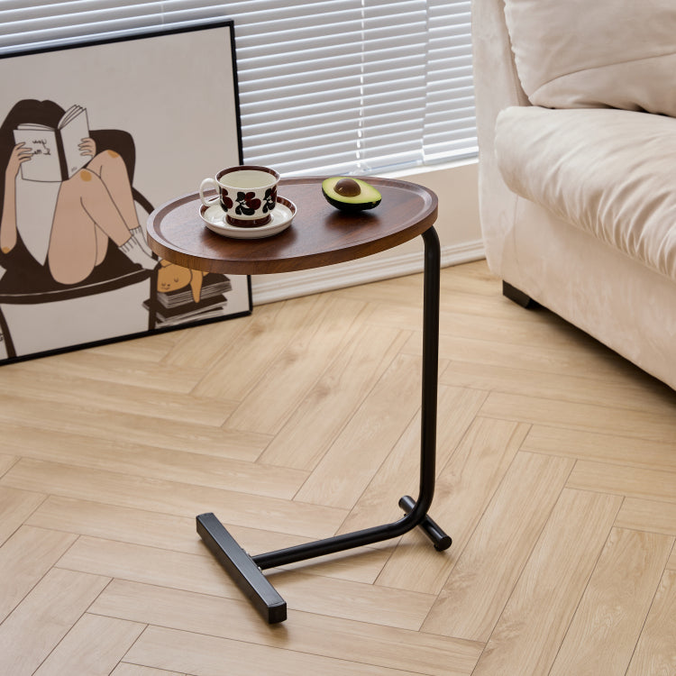 2 Pieces Brown C Shaped Side Table, Small Sofa Table For Small Spaces, Living Room, Bedroom