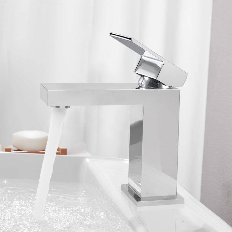 Modern Chrome Bathroom Faucet, Single Hole Bathroom Faucet, Solid Brass Chrome Polished Bathroom Sink Faucet, Single Handle Heavy Duty Square Basin Vanity Square Bathroom Faucet With Pop Up Drain
