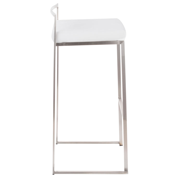 Contemporary Stackable Barstool In Stainless Steel With White Velvet Cushion Set Of 2