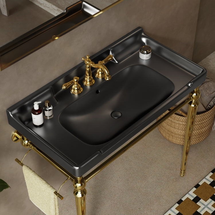 Vici 36" Bathroom Ceramic Basin With 3 Pre Drilled Hole, No Cabinet And Faucet, Black